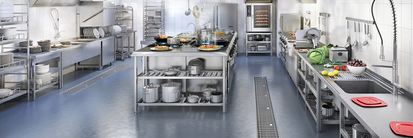 ACO GCC - Commercial Kitchen Drainage 💦 professional hygienic drainage  systems for the kitchens 👩‍🍳👨‍🍳 in hotels 🏢 and restaurants 🍽 For  more info get in contact with us: 📞 +971 4